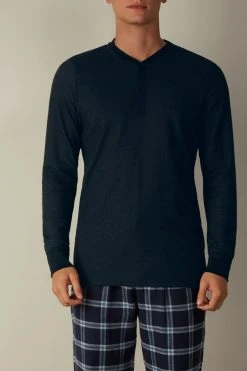 Intimissimi Herren MIT SERAFINO-KRAGEN - Nachtwäsche Shirt - Blau