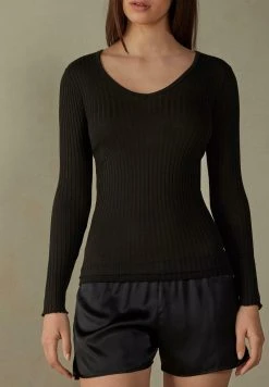Intimissimi Damen MIT V-AUSSCHNITT AUS BAUMWOLLSEIDE - Strickpullover - Schwarz