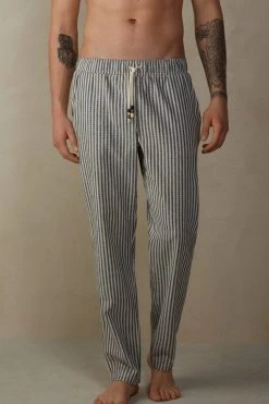 Intimissimi Herren Stoffhose - Blue Stripes White Linen