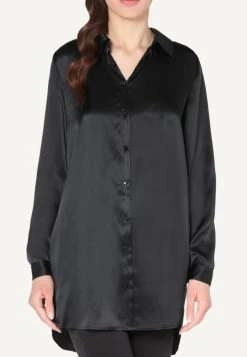 Intimissimi Damen BLUSE AUS SEIDE MIT KLASSISCHER MANSCHETTE - Nachtwäsche Shirt - Black