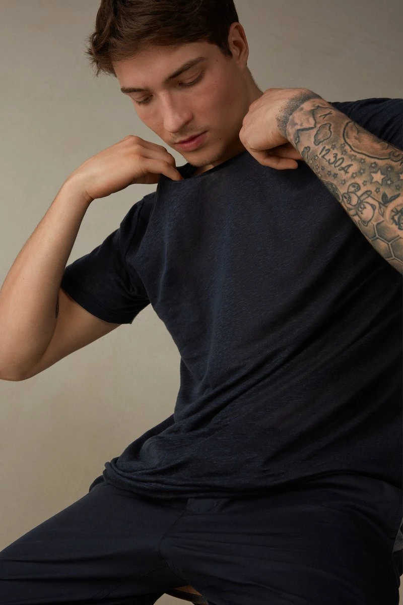 Intimissimi Herren KURZARM - Nachtwäsche Shirt - Blu Notte 6 Intimissimi Herren KURZARM - Nachtwäsche Shirt - Blu Notte – Bild 4