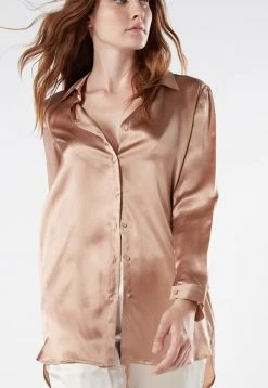 Intimissimi Damen BLUSE AUS SEIDE MIT KLASSISCHER MANSCHETTE - Nachtwäsche Shirt - Rose Satin