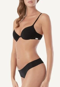 Intimissimi Damen BRAZILIAN SLIP AUS BAUMWOLLE MIT OFFENKANTIGEM SAUM. - Slip - Black