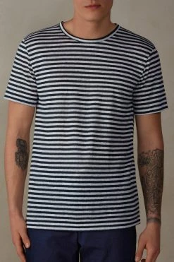 Intimissimi Herren T-Shirt Print - White Blue Stripes