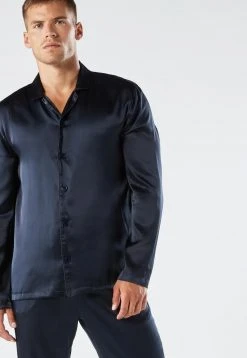 Intimissimi Herren LANGER SEIDENPYJAMA MIT PASPEL - Nachtwäsche Set - Blu Notte